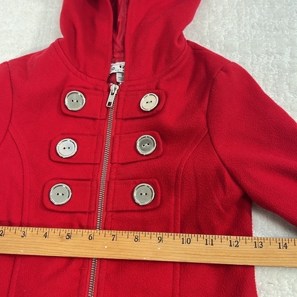IZ Amy Byer red hooded zip up pea coat jacket size 5 - Picture 2 of 8